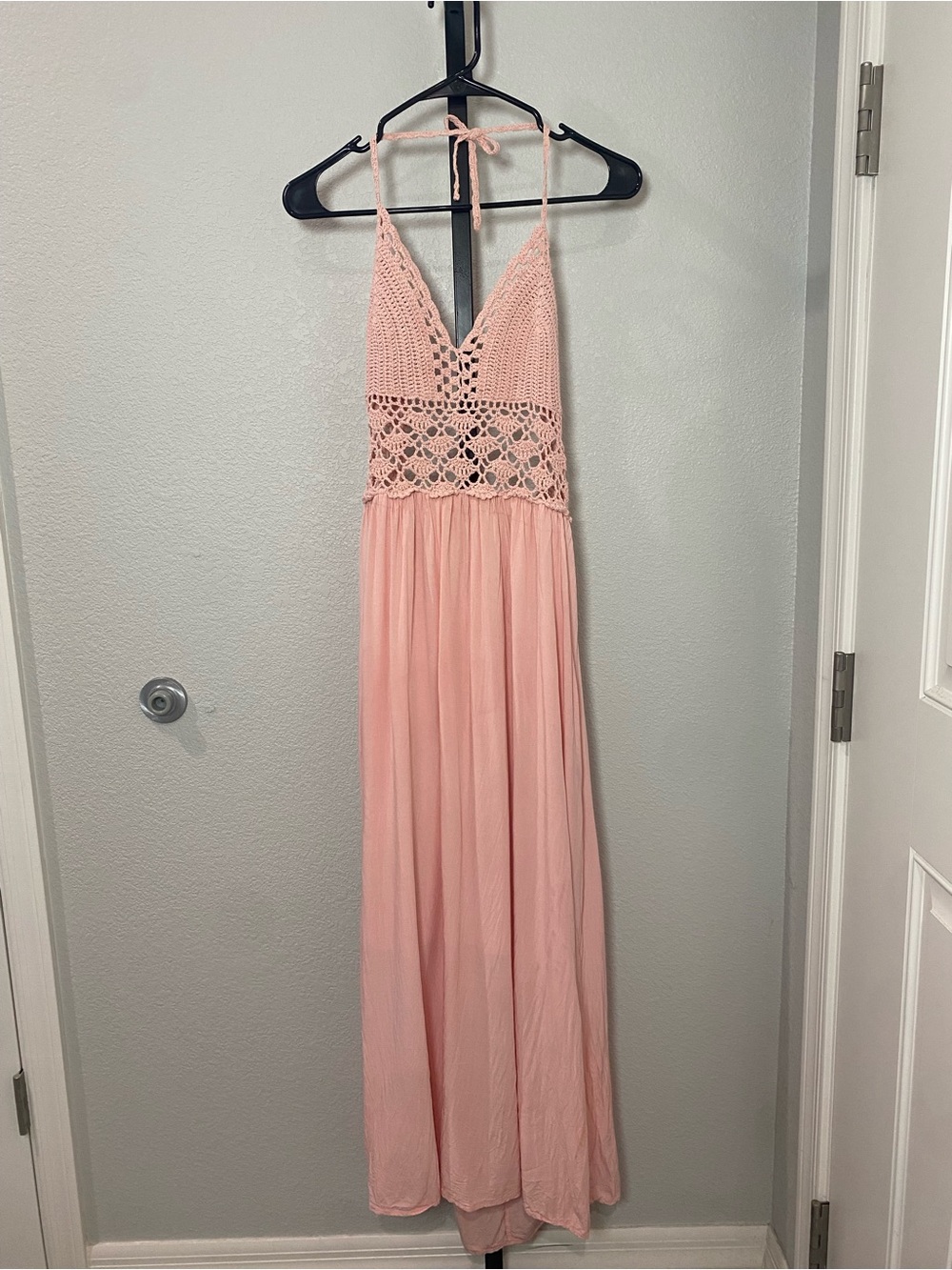 Lilbetter Pink Crochet Bodice Maxi Dress